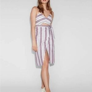 EXPRESS Striped Cut-Out Wrap Front Midi Dress size 4 100% cotton EUC